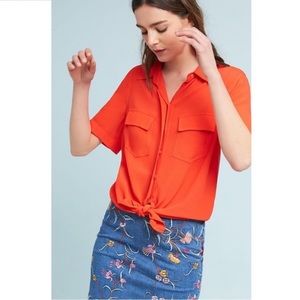 Anthropologie Porridge Bergen orange button down tie front  top S